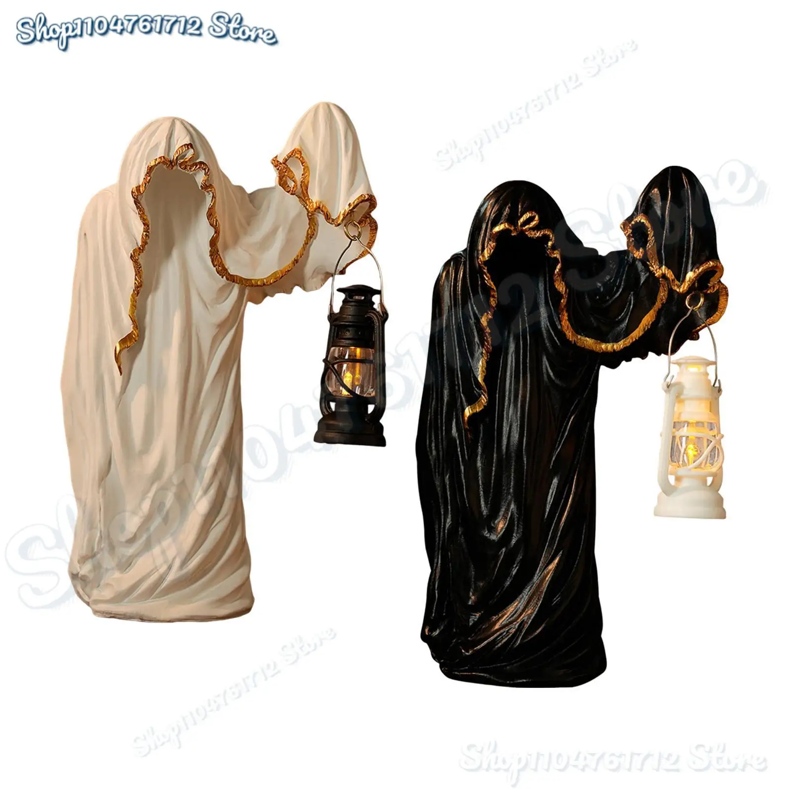 

2025 Vintage Resin Hell Mailman Lantern Scary Decorative Hermit Resin Statue with Lantern Halloween Ghost Lantern for Bookshelf