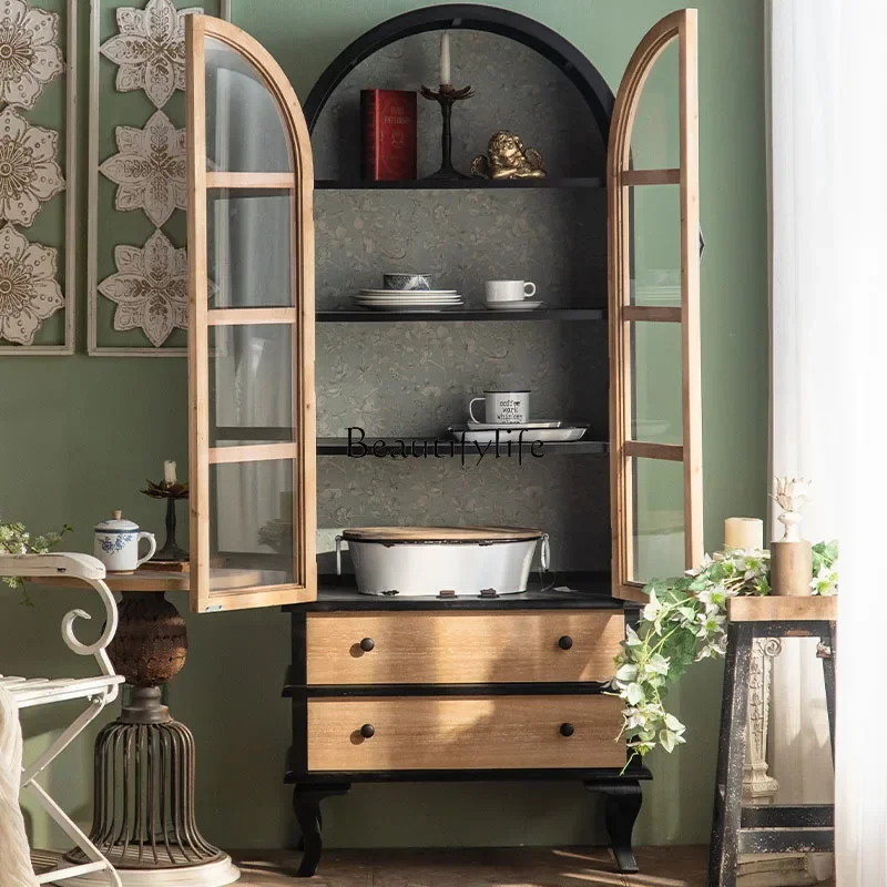 

LJYAmerican rural solid wood retro entrance foyer porch cabinet villa home display cabinetlx