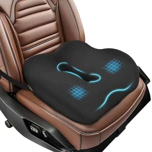 

Ergonomic Memory Foam Car And Truck Seat Pad With Coccyx Cutout, Non-Slip Base For Extended Driving Comfort