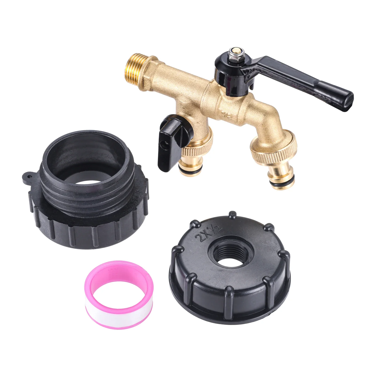 1set 275 330 Gallon IBC Tote Tank Garden Hose Adapter Brass 2-end Outlet Faucet 2.44