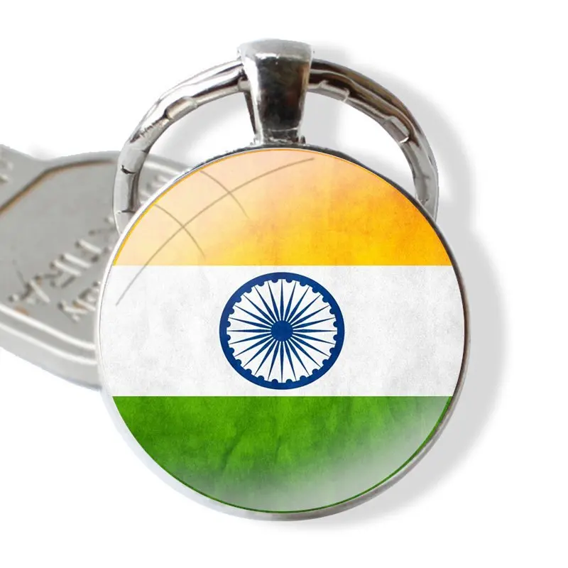 Indian Flag Keychain Handmade Glass Cabochon Key Ring Holder Pendant Key Chains