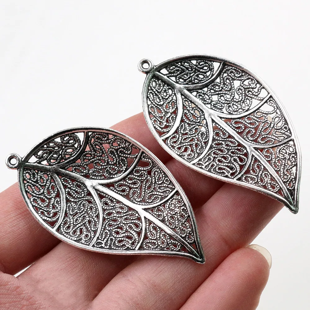 57x31mm 5pcs Antique Silver Plated and Bronze Plated Leaf Style Handmade Charms Pendant:DIY for bracelet necklace-