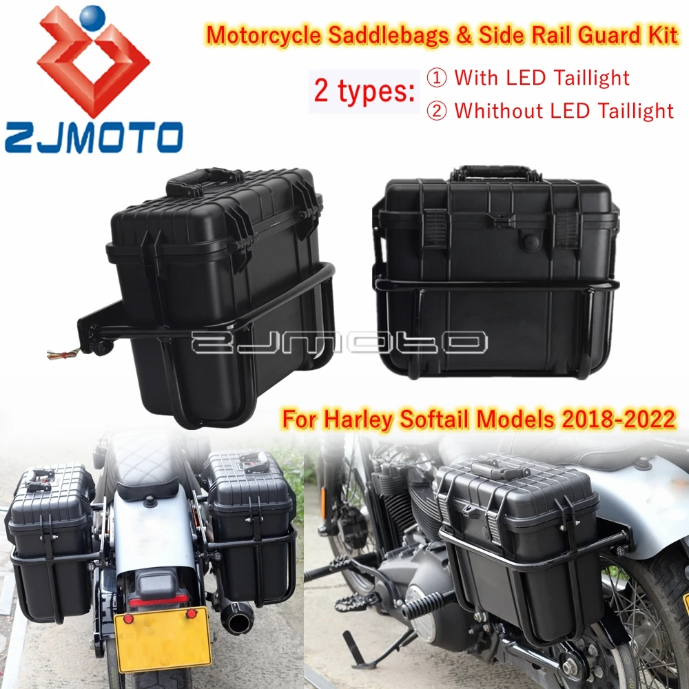 Motorcycle Saddlebags & Guard Rail Kit W/ LED Taillight Turn Signal Light For Harley M8 Softail Low Rider Street Bob 2018-2022