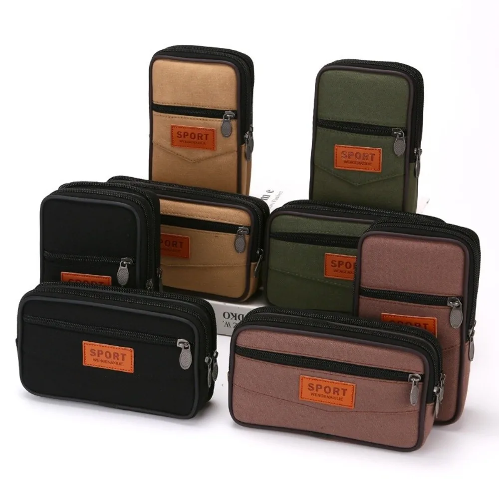 Double Layer Men Phone Pouch Horizontal Vertical Style Canvas Canvas Waist Pack Belt Attachment Mobile Phone Bag Outdoor