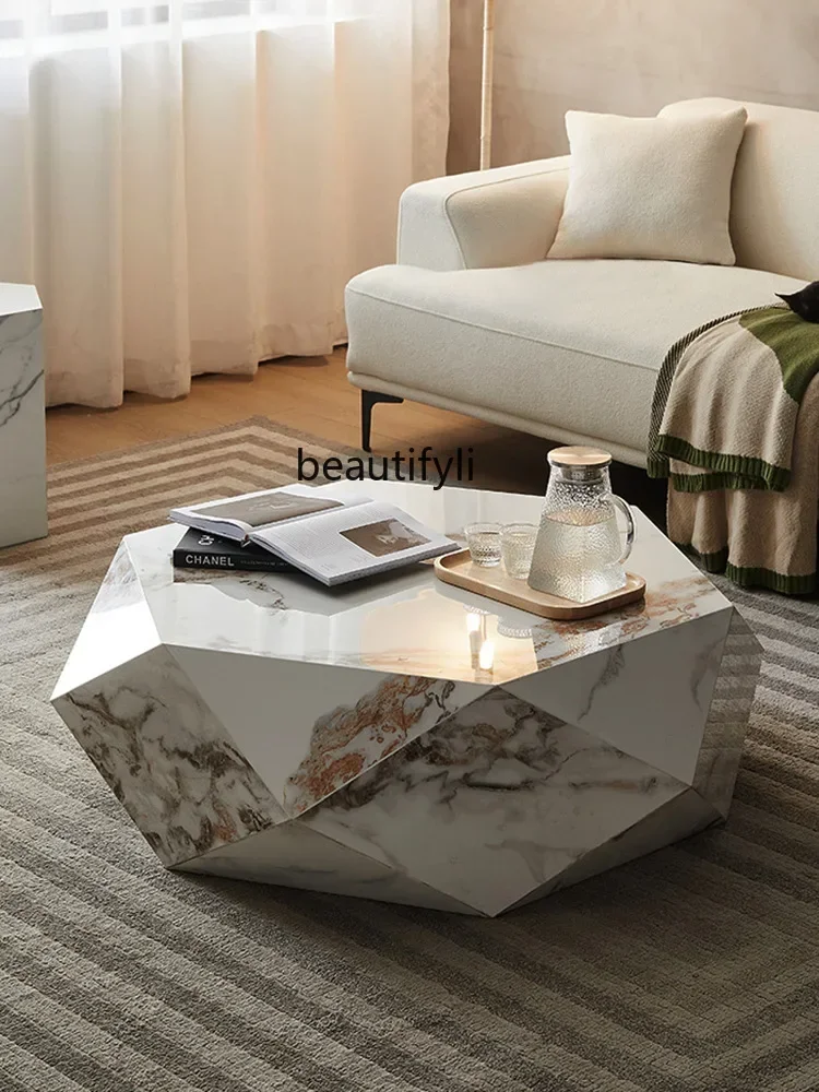 

yj9 Living Room High-End Light Luxury Rock Slab Coffee Table Irregular Creative Diamond-Shaped Coffee Tabl