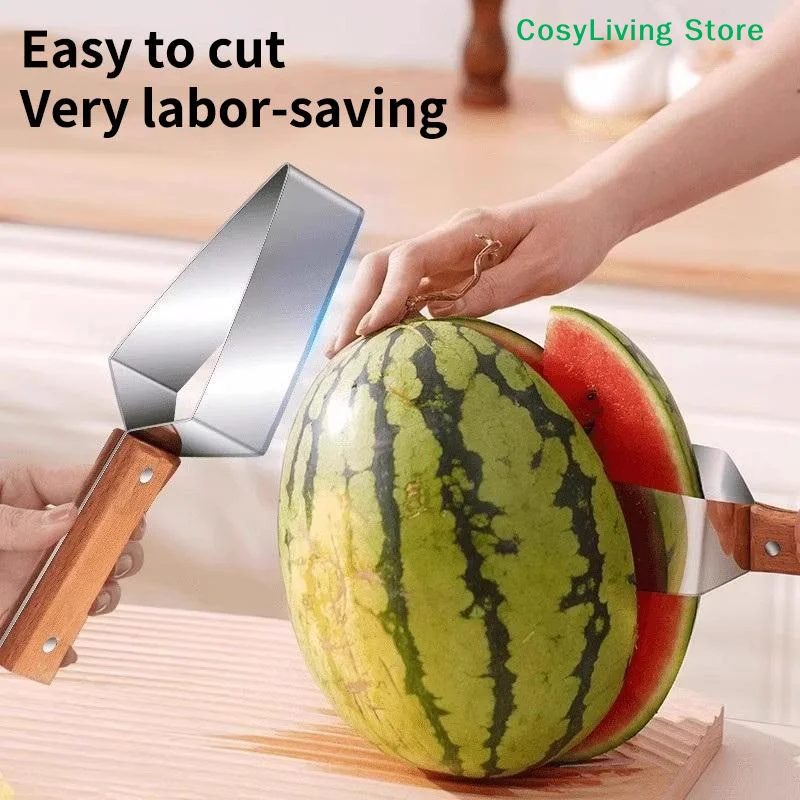 [CL]Cortador de sandía de acero inoxidable, herramienta creativa para cortar melón cantalupo y melón honeydew, cortador triangular para el hogar[CL]
