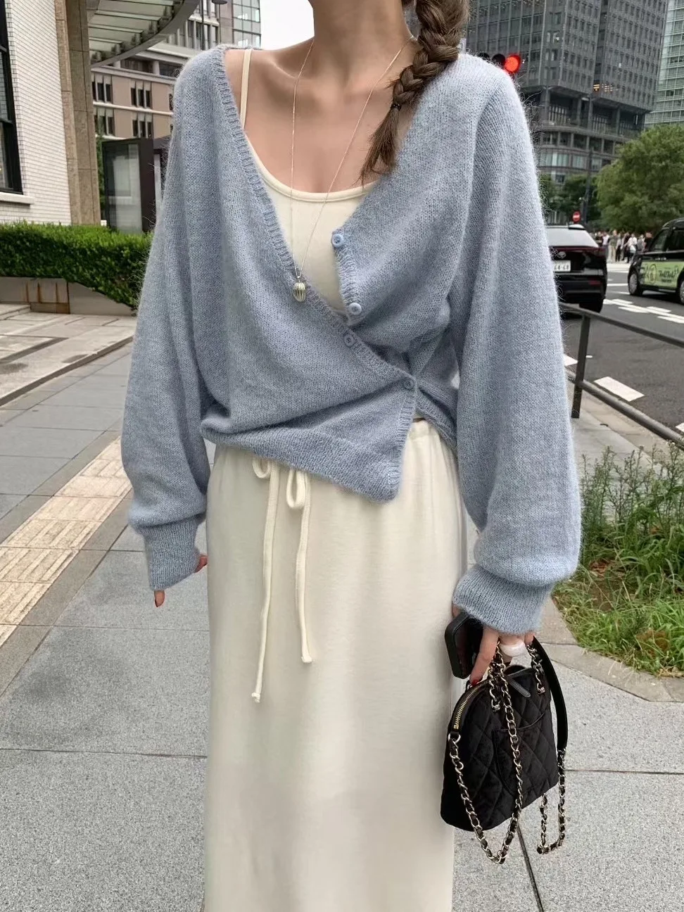 Chic automne hiver tricoté Long Sve ouvert Cardigan pull bouton conception côté S Ele Gentle Faion trajet Sle Wom...