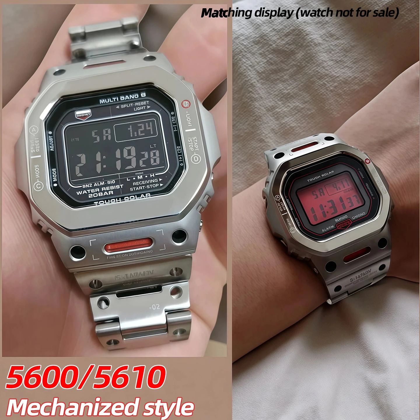 DW5600 5610 Mech Style Titanium Modified metal set men Watch strap case For Casio GW-M5610 DW-5600 GW-5000 stainless steel bezel