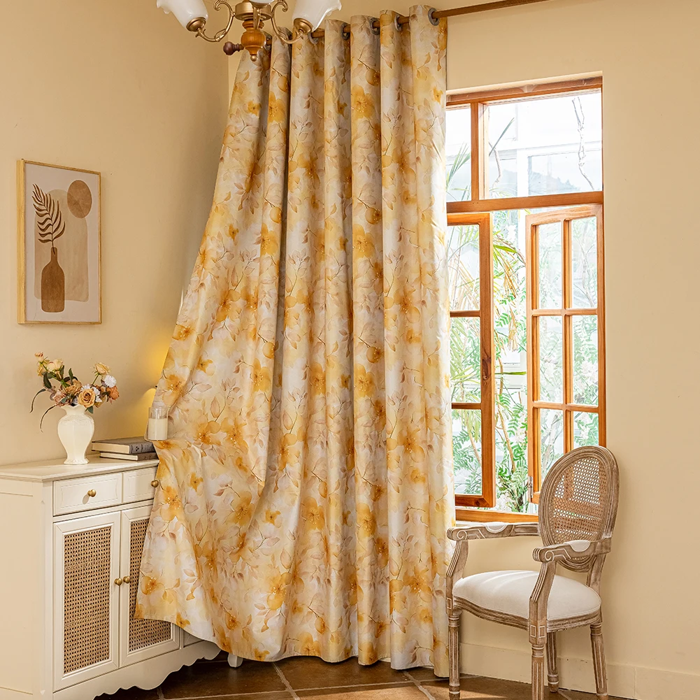 ستارة تعتيم مطبوعة بالزهور الصفراء من LEEJOOM لغرفة النوم وغرفة المعيشة والمنزل قطعة واحدة #2