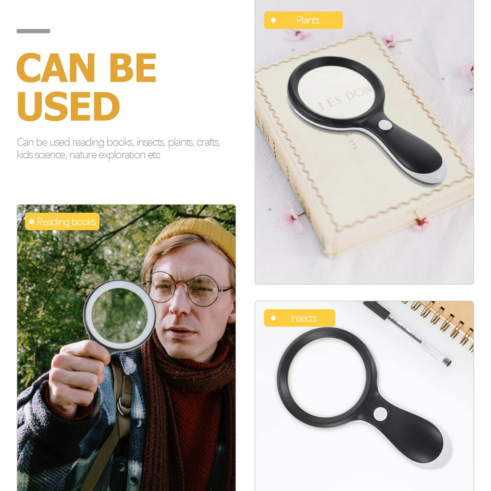 Handheld 10X LED Magnifier Premium Material -Resistant Perfect Gift for Children Elderly Reading Magnifying Glass