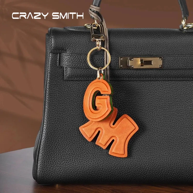 

CRAZYSMITH Handmade Genuine Leather Letter Pendant Custom Bag Pendant Car Pendant Hand-sewn Luxury Couple Gift Signature Design