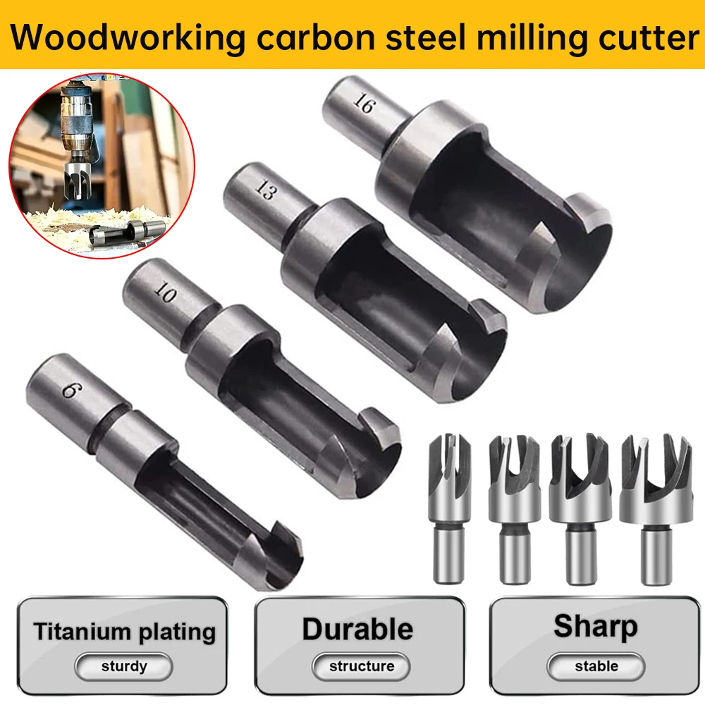 8Pcs Wood Dowel Drill Bits Four Flute Dowel Hole Cutter Round Shank Claw Tapered Drill Bit Cork Drill Hole Saw for Woodworking