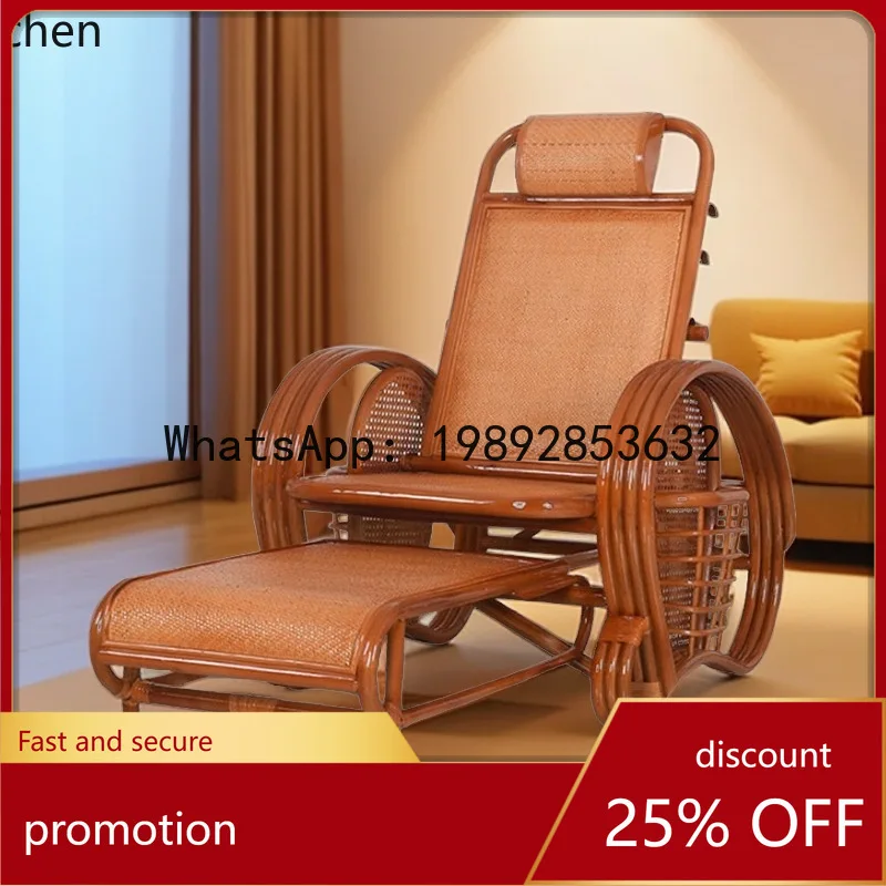 Natural Real Rattan Adjustable and Extendable Beach Lounger Balcony Leisure Chair