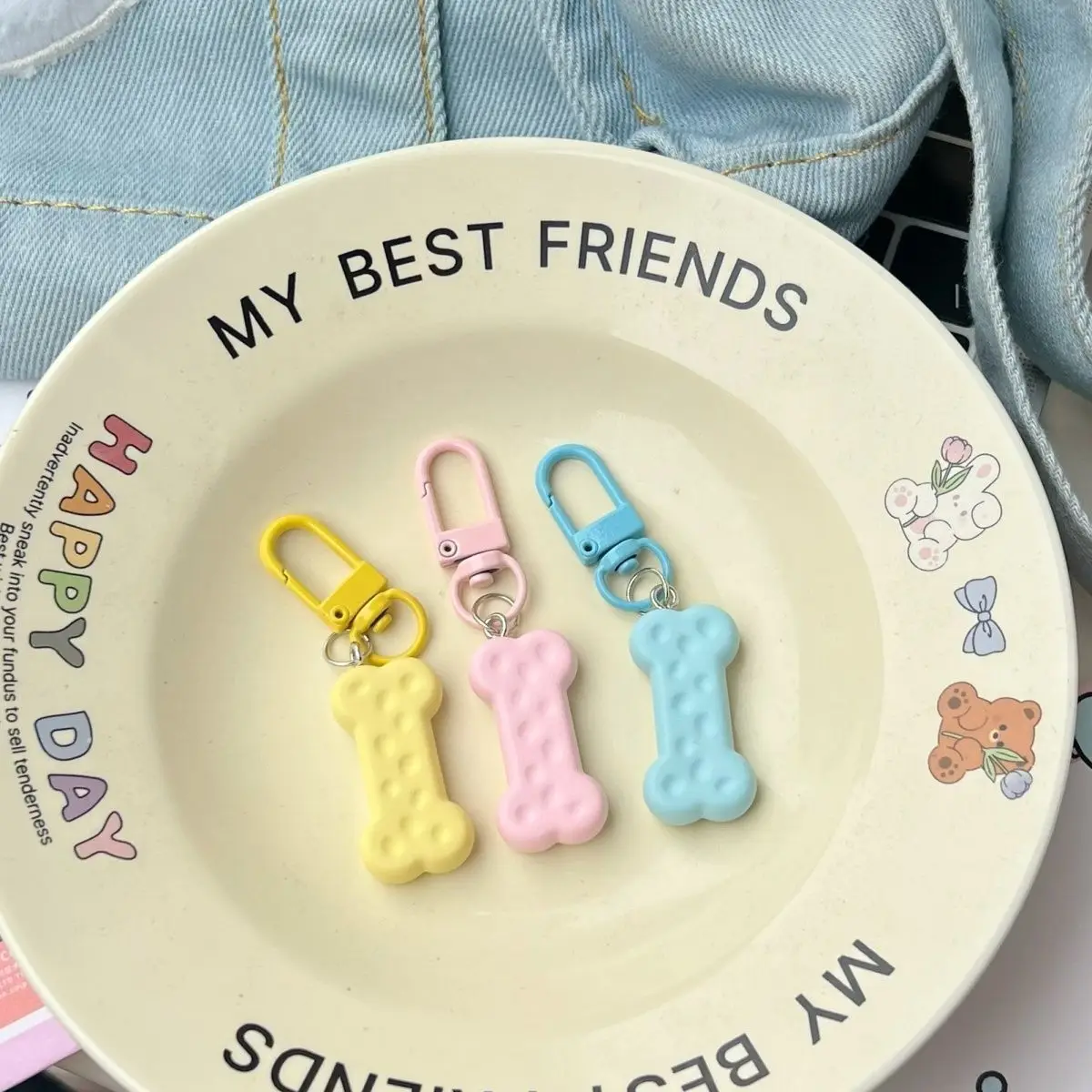 Cute Frosted Colored Dog Cheese Bone Keychain Versatile Backpack Pendant Best Friend Gift Bag Accessory Cute Desk Accessories