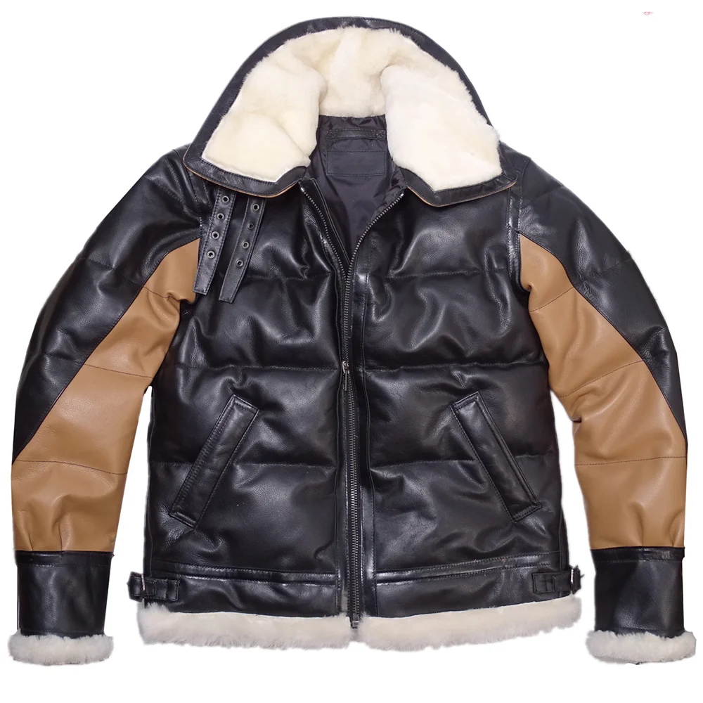 

Winter Warm Mens Down Jackets Genuine Leather Sheepskin Duck Parka Coat Man Plus Size 6XL Overcoats Leather Bomber Jacket Coat