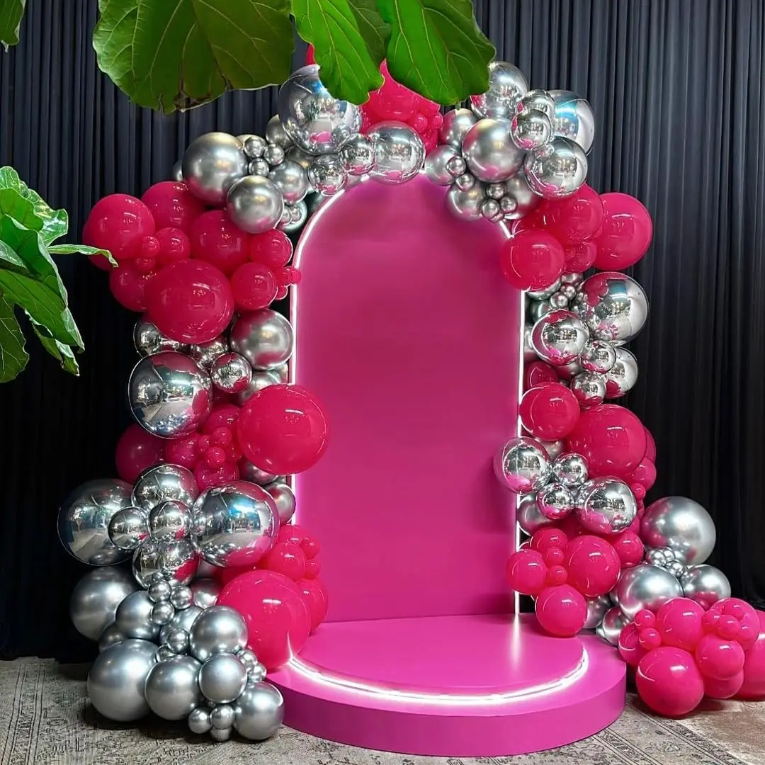 132 Pieces Rose Pink Silver 4D Foil Balloon Garland Arch Set, Girls Birthday Baby Shower Wedding Bachelorette Party Decoration