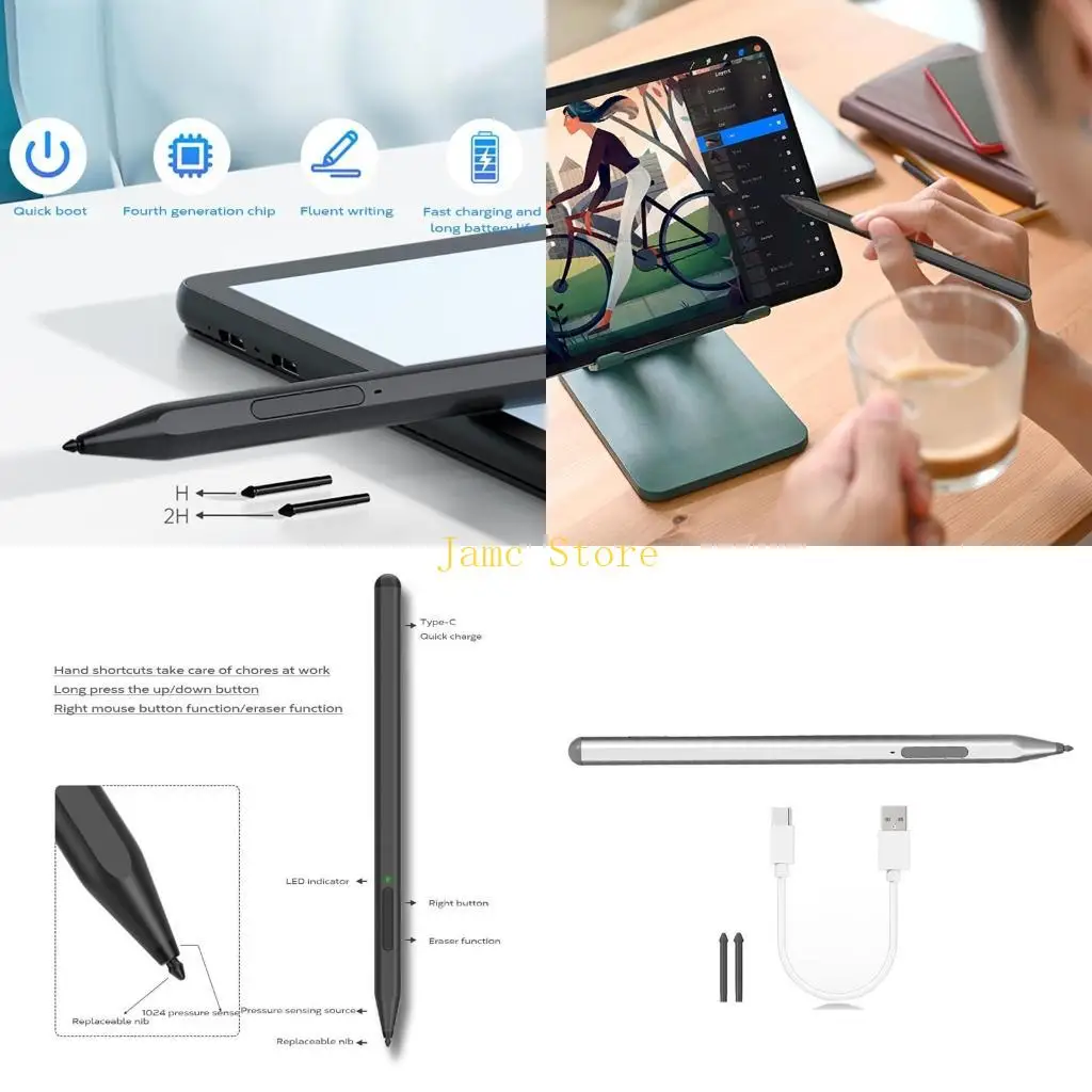 

LX0B Tablet Styluses Pen 1024Pressure Levels Replaceable Tip for Go/Laptop
