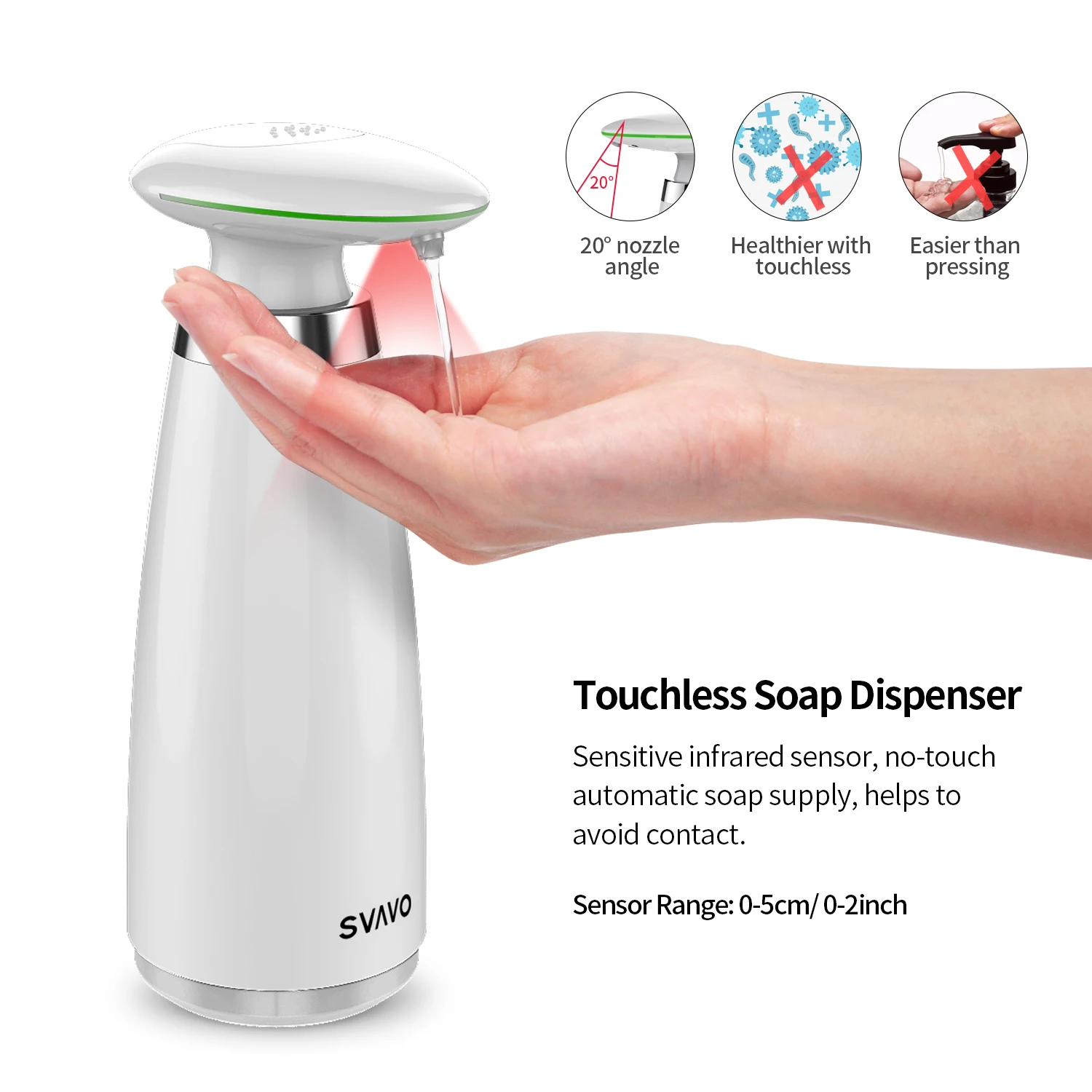 Auto sensor soap dispenser, battery-powered, three-level liquid volume adjustment, can hold liquid hand sanitizer, detergent...