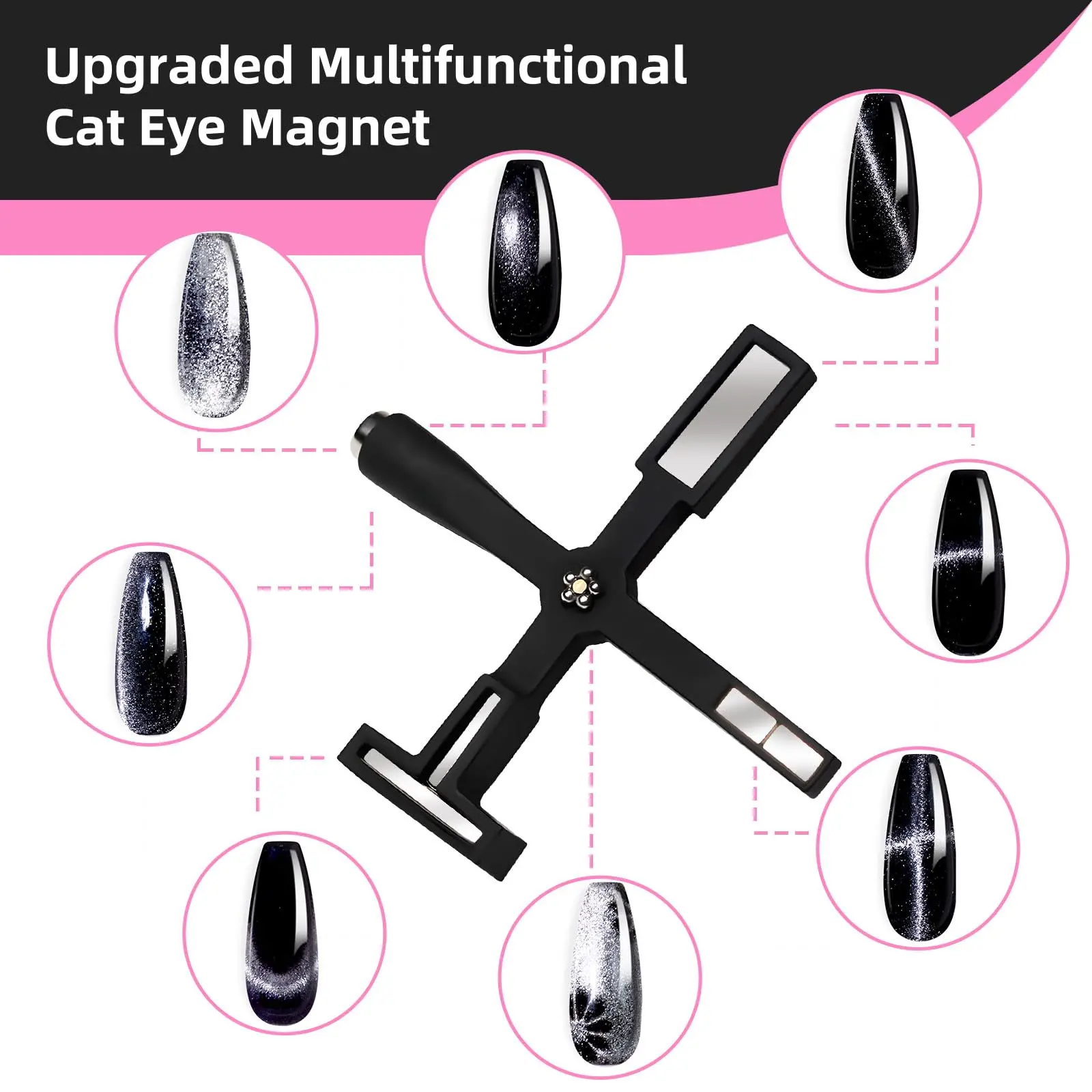 Cat's Eye Gel Nail Polish Five In One Magnet, Multi-Function Magnetic Nail Tool, Upgraded Cross Cat's Eye Magnet For Nail Design