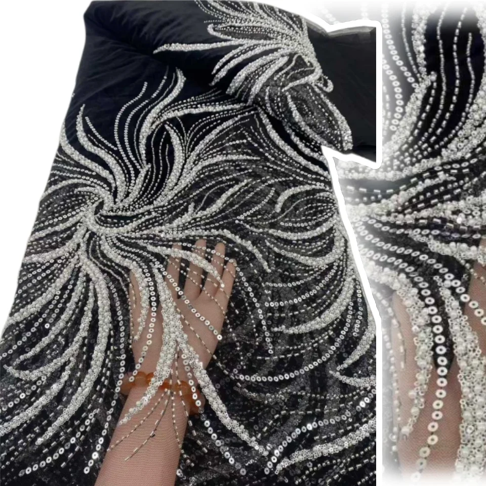 

New Design African Velvet Sequin Lace Fabric 2025 High Quality Beaded Lace Fabric Nigerian Bride for Wedding Party Dress CC1621