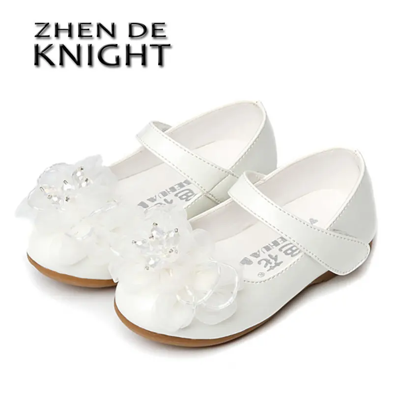 White Pink Flower Children Little Girls Princess Leather Shoes For Toddlers Baby Wedding Party Shoes 1 2 3 4 5 6 Years Old Shoe