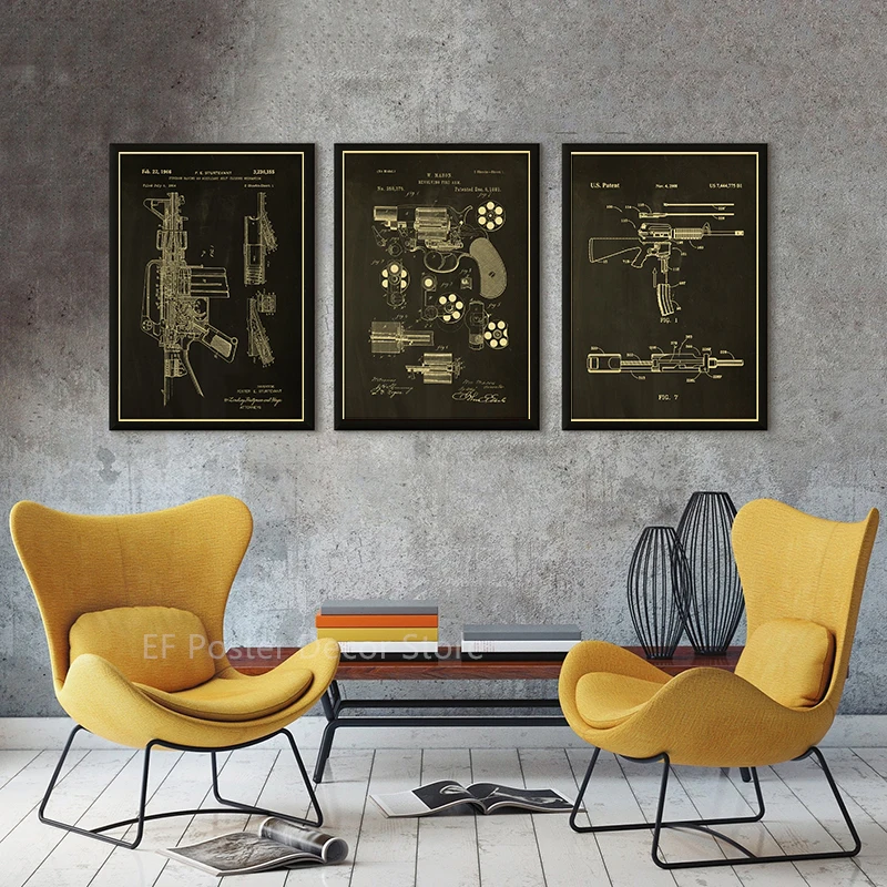 Gun Studies Posters Pistol/Rifle/Revolver Poster Home Room Club Decor Aesthetic Painting Handgun Vintage Prints Art Wall Picture