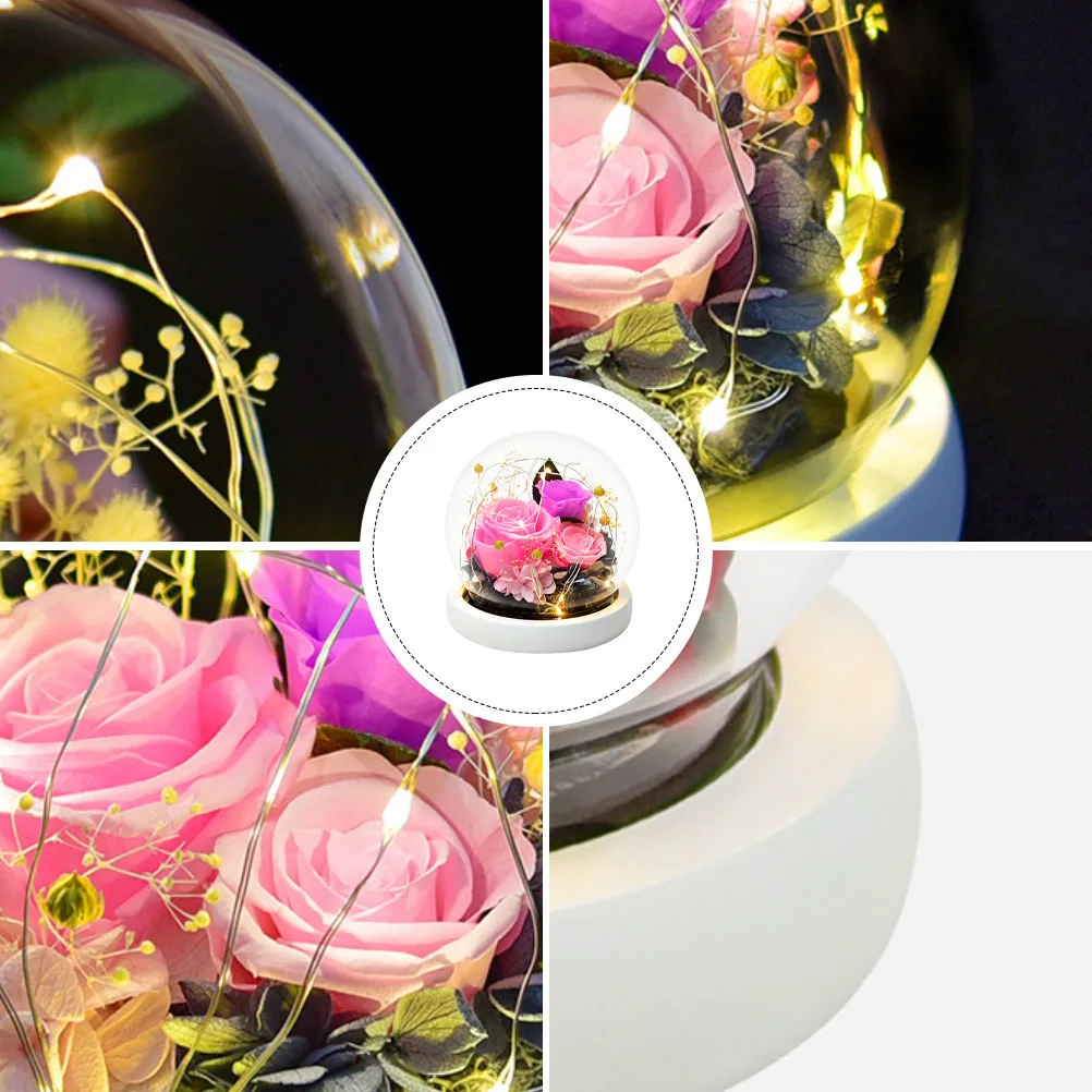 

1pc Preserved Flower Gift Box Immortal Flower Glass Dome Realistic Rose Cover Home Decoration Material Valentine Present