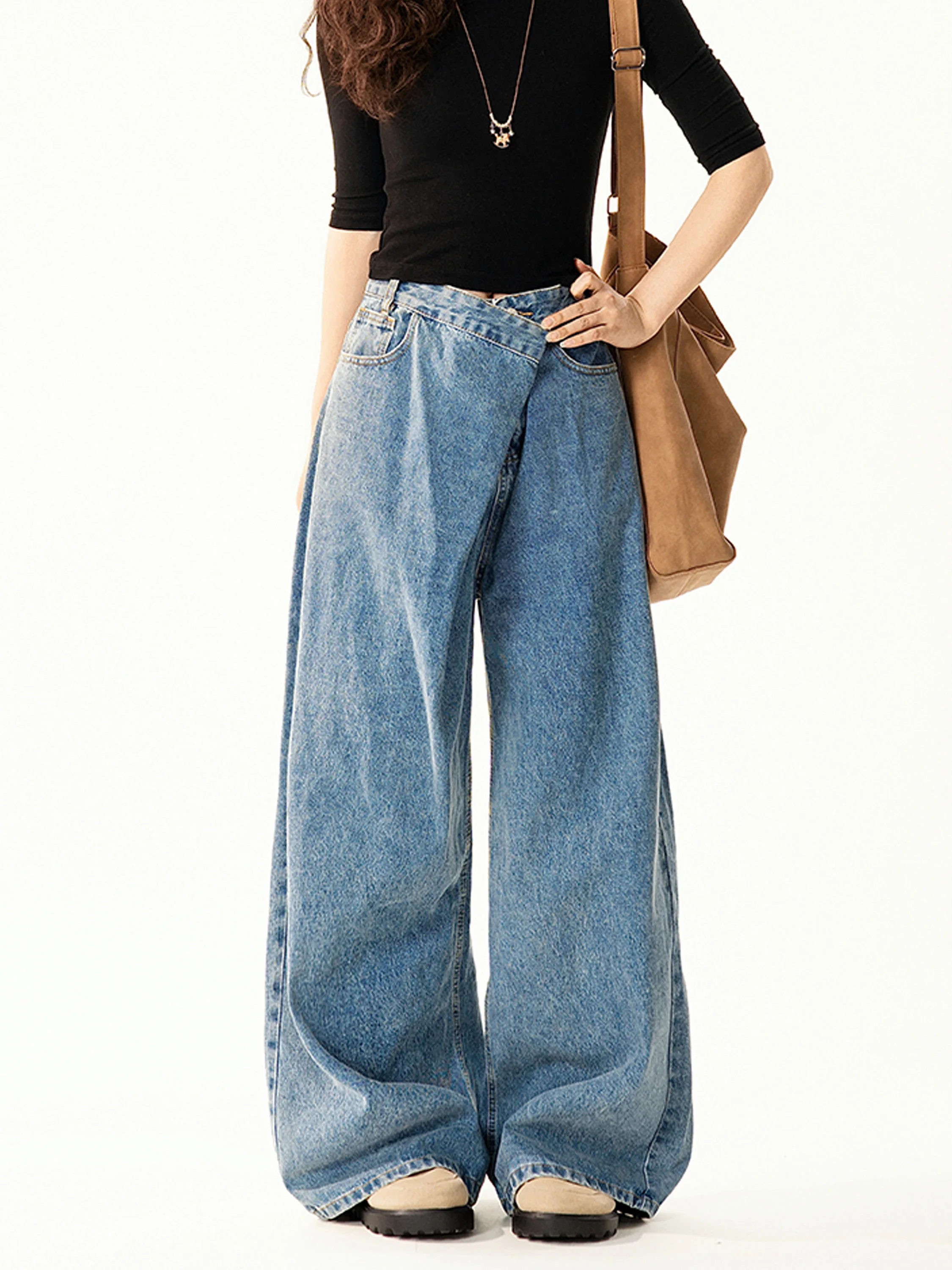 

Американские ретро-джинсы с широкими штанинами для женщин: повседневные, свободные, универсальные, длинные брюки в уличном стиле, с естественной талией, на все сезоны, модные