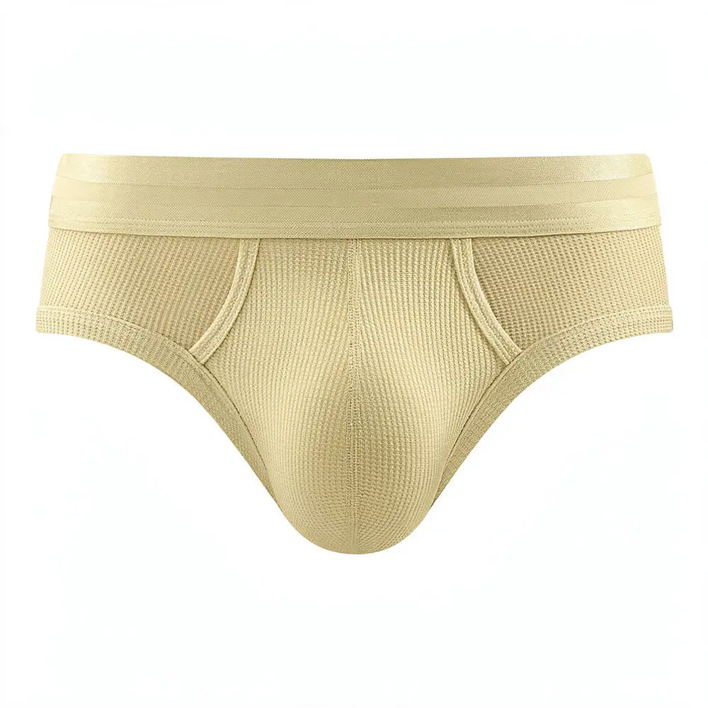 Mens Waffle Knit Briefs Breathable Modal Underwear Mid Waist Soft Elastic Support Solid Color Athletic Underpants For Sports