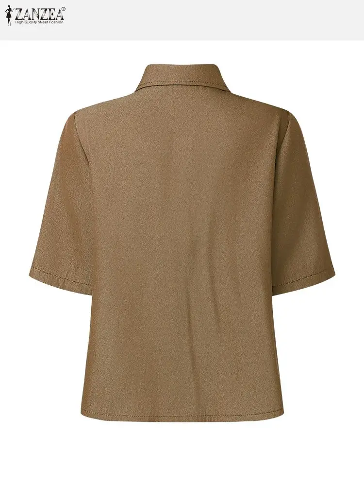 ZANZEA Women Shirts Fashion Short Sleeve Casual Solid Blouse 2025 Summer Lapel Buttons Elegant Office Lady Blusas Streetwear Top