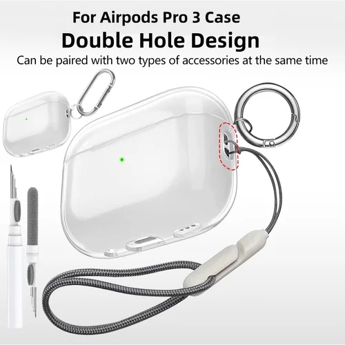 Imagen 1 del producto Para Airpods Pro 3 funda accesorios suave TPU transparente funda protectora a prueba de golpes con Kit de limpieza llavero para Airpods Pro 3