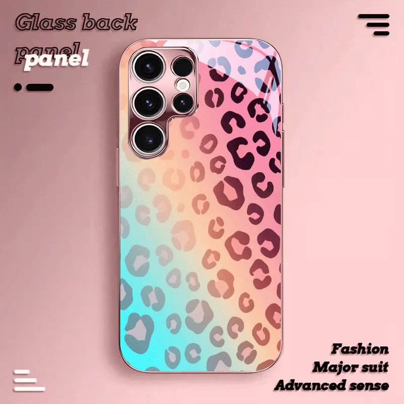 Colorful Gradient Leopard fashion phone cases Glass phone case mobile phones for Samsung Galaxy S26 S25 S24 S23 S22FE,Ultra,Plus