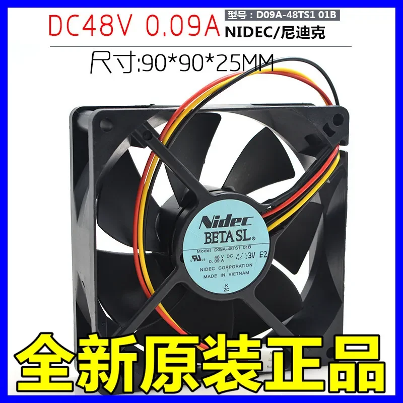 for NIDEC D09A-48TS1 01B 48V 0.09A 9CM 9025 3-wire Dual Ball Bearing Silent Cooling Fan
