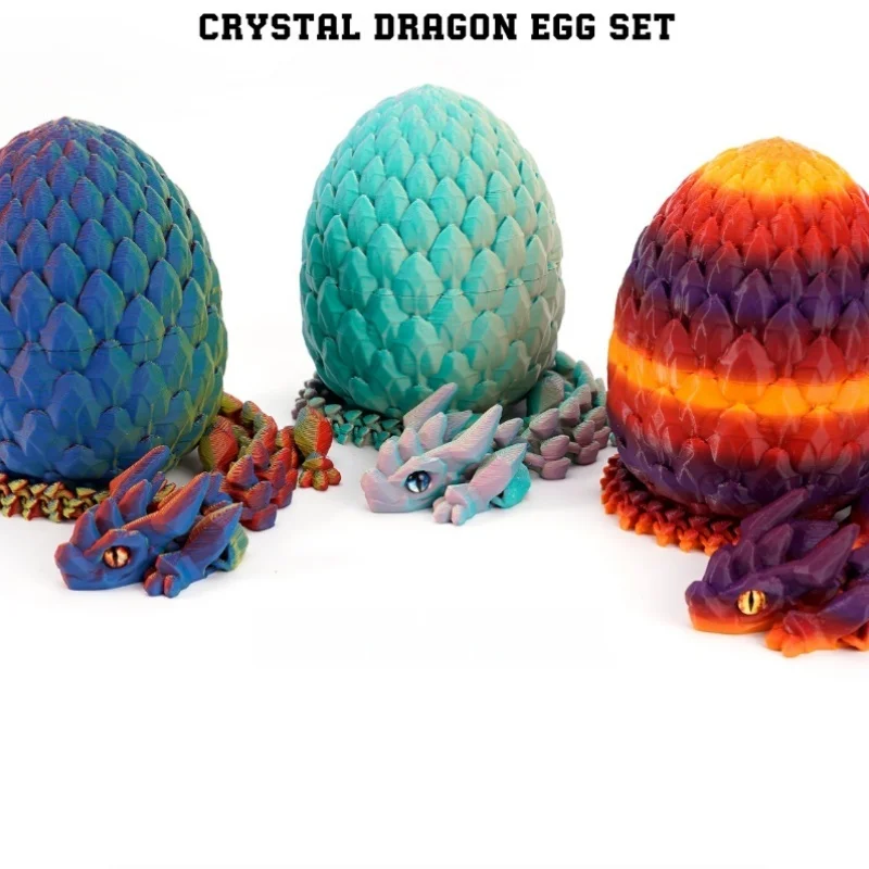 

Crystal Horn Dragon Figurine Craft, 3D Printed Dragon Egg Set, Colorful Storage Animal, Creative Trendy Toy Home Decoration