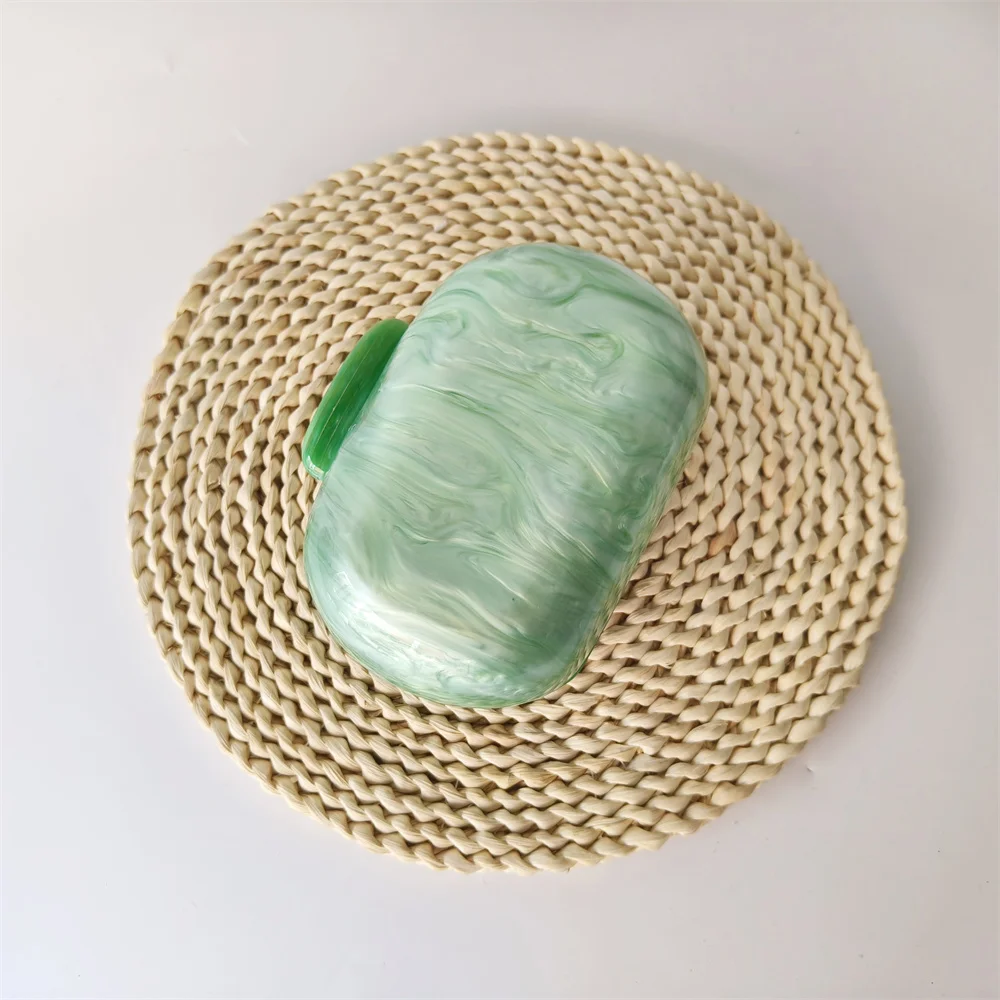 Lemon Light Green Marble Egg Marble Acrylic Box Clutch  Wedding Party Clutches Bags Handbags Ladies Dinner Stones Evening Purse