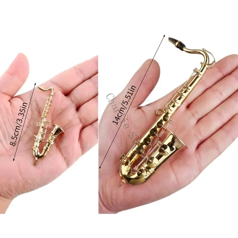 Miniatur Tenors Saksofon Model Dengan Stand dan Case Gold Saxophone Model Musik Dekorasi Alat Musik Yang Bertahan W91C