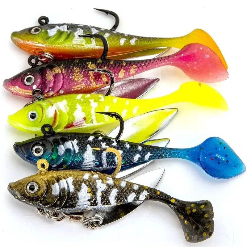 

5pcs 7g 60mm T-Tail Soft Swimbait Lure with Built-in Lead Head Jig And Spinner Blade Vibration Artificial Bait for Bass Fishing