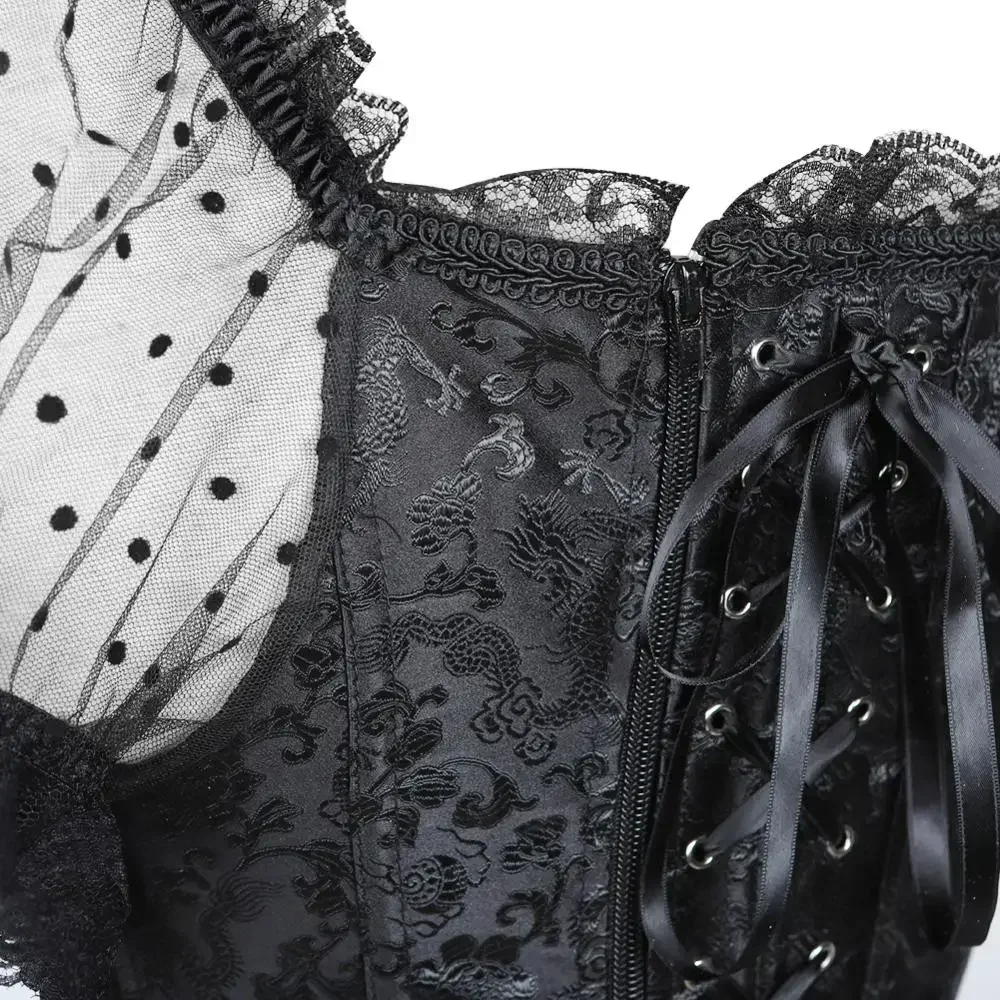Women Corsets Wedding Corset Bustier with Sleeves Sexy Goth Basques Breathable Lace Trim Bustiers Holiday Party Clubwear Costume