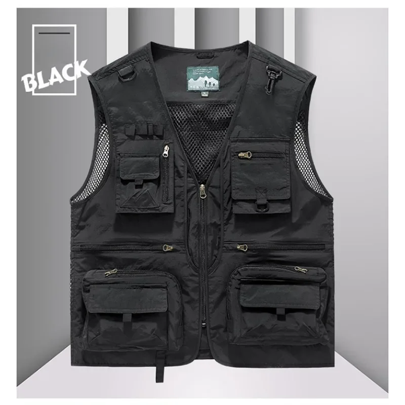 Work Tactical Windbreaker Vest for Men's Men Hunting Multi Pocket Motorcyclist Sleeveless Jacket Waterproof Embroidered Coat Man