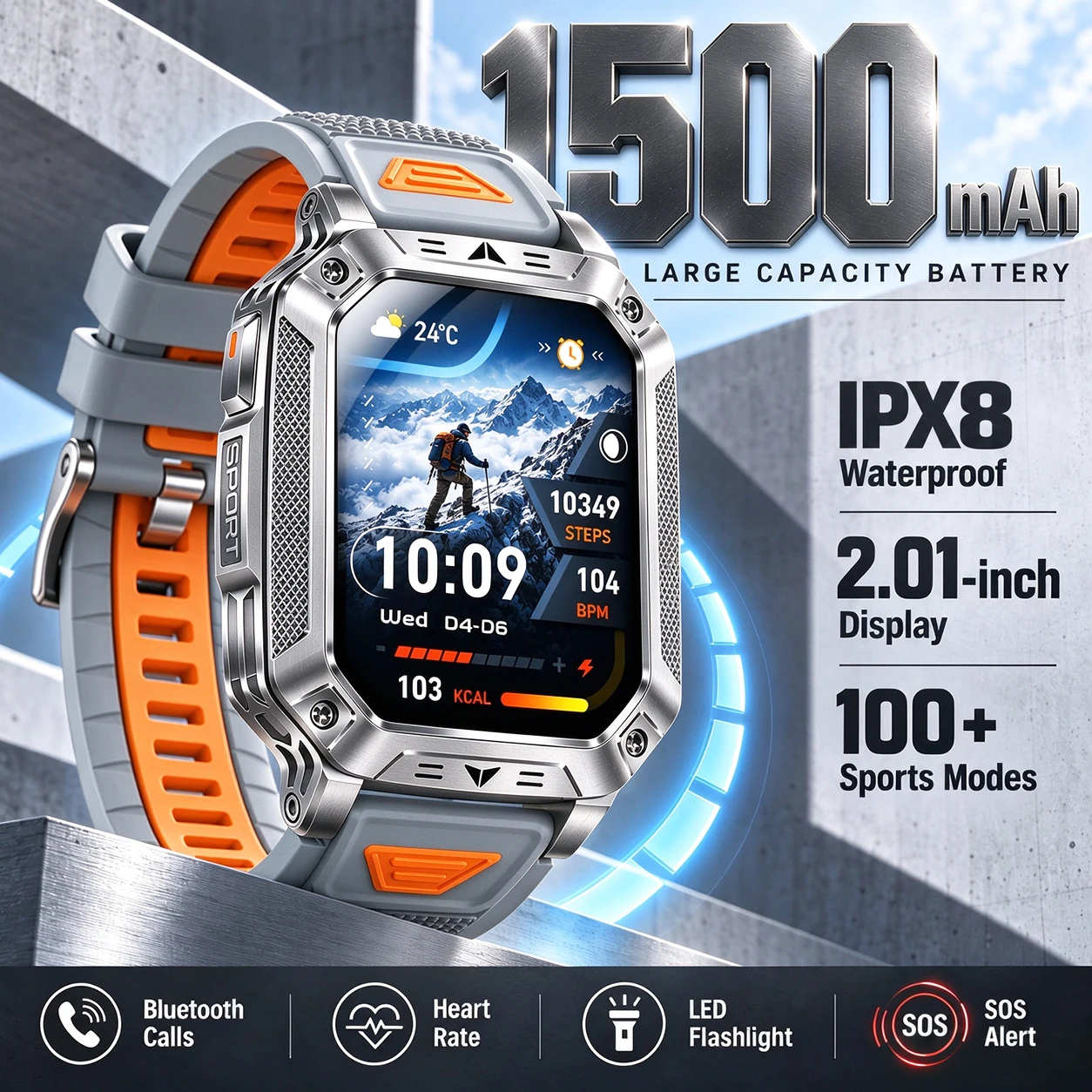 2026 Smart Watch Men 1500mAh IPX8 Waterproof 2.01