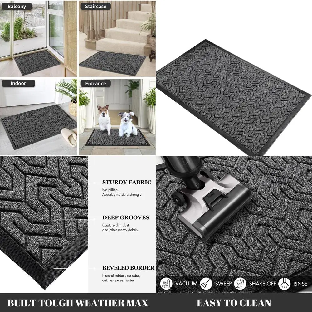 

60x36 Inch Heavy-Duty Water-Resistant Outdoor Door Mat, Non-Slip Rubber for Entrance, Garage, or Patio, Easy to Clean, Mix Grey