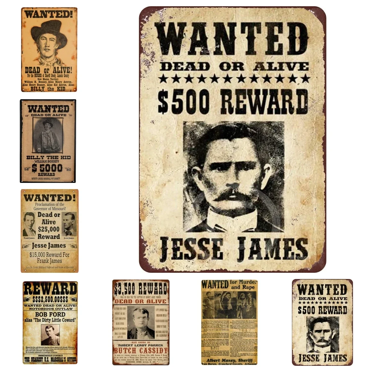 Losea Wanted Butch Cassidy Metal Tin Sign Wall Art Decor for Living Room Vintage Art Coffee Bar Signs Home Decor Gifts