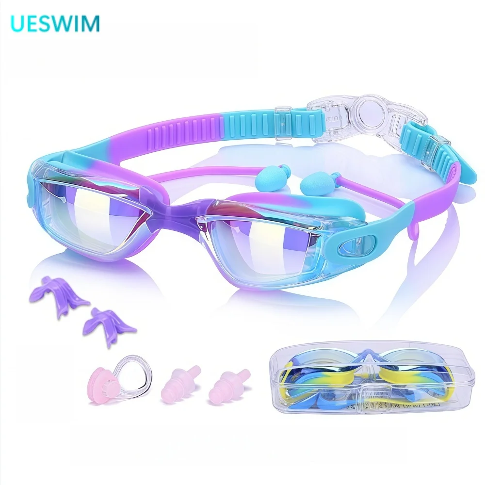 Neue Kinder-Schwimmbrille für Jungen und Mädchen im Alter von 2–14 Jahren), hochwertiges Silikon, UV400-Schutz, klare Linse, Schwimmset