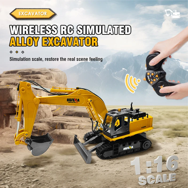 

HUINA 1/16 11CH Remote Control Excavator Alloy Engineering Trucks Simulation Sounds Lights Effect RC Excavator Vehicle Truck Toy