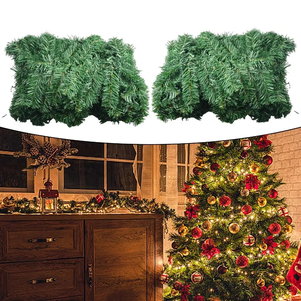 Christmas Decoration Artificial Rattan Pine 2.7M with Lights Christmas Pine Tree Rattan Green Spray White