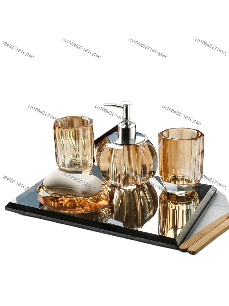Glass Bathroom Set Crystal Clear Wash Lotion Bottle Tray Soap Liquid Press Storage Accessories Organizer