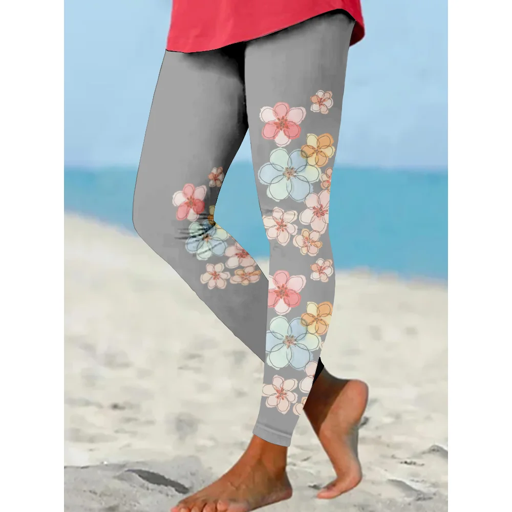 Summer Flora Print Pants Streetwear Women Sexy Leggings Yoga Pants Women Y2k Trousers Fitness Gym Push Up Leggings Pantalones