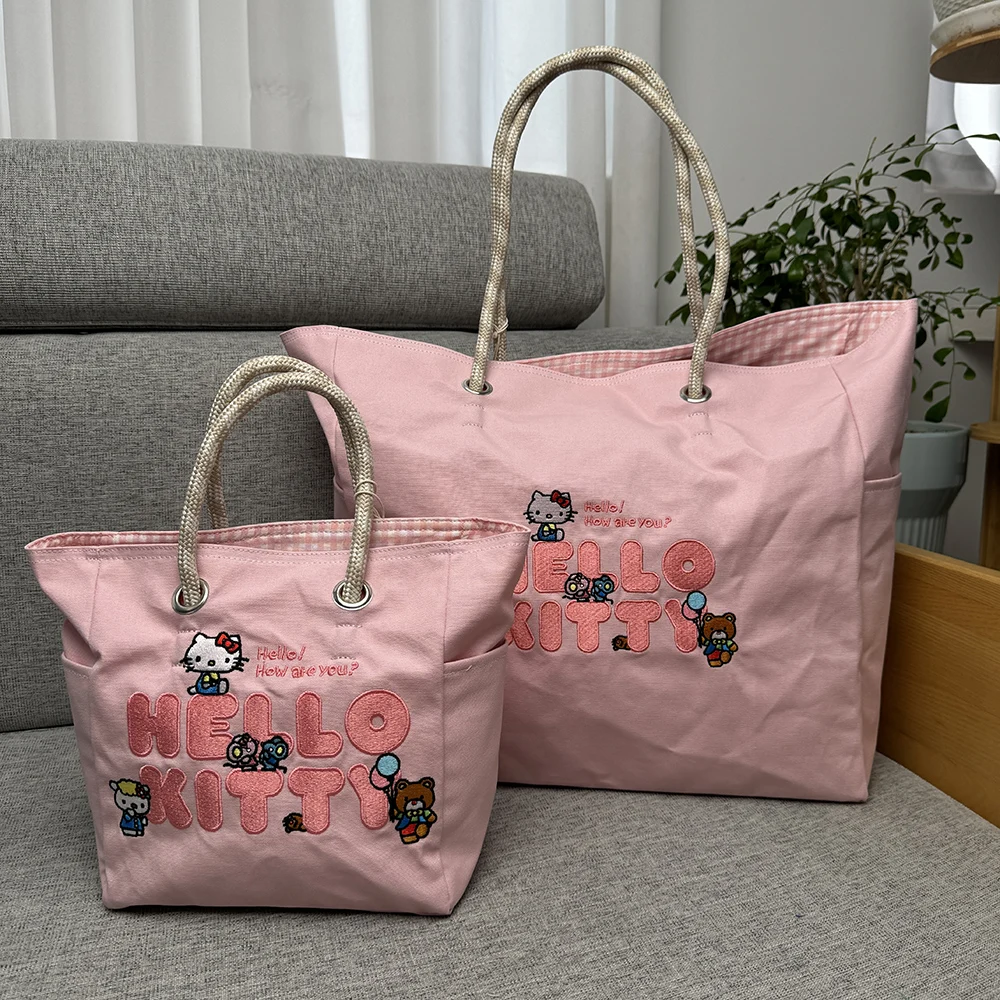 2024 New Sanrio Hello Kitty Large Capacity Fashion Powder Tote Bags Waterproof Commuter Casual Practical Tote Bag For Women Girl