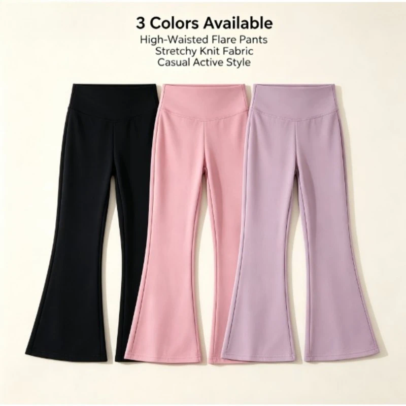 New Spring Autumn Girls Flare Pants, High Waist Shark Leggings for Big Kids, Micro Flare Barbie Bootcut Stretchy Base Layer