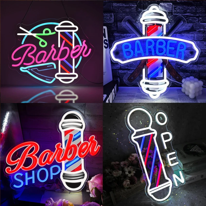 理髪店オープンネオン-usb-調整可能な明るさシアン理髪サロンネオンライト理容ポールショップ理髪用品理髪店